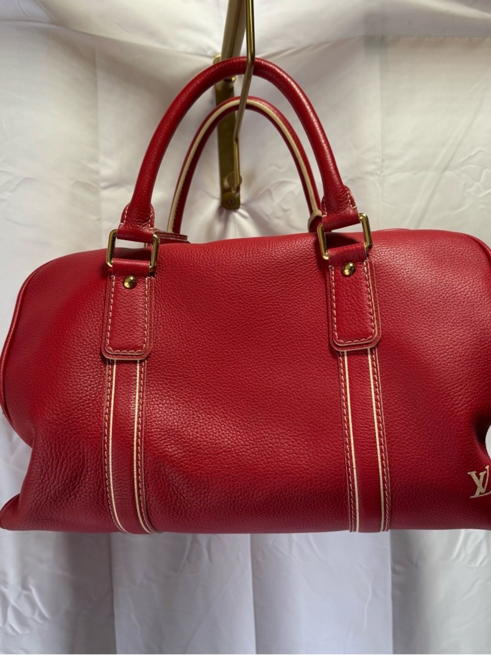 Louis Vuitton Red Leather Satchel Handbag - Designer Style - Picture 4 of 10